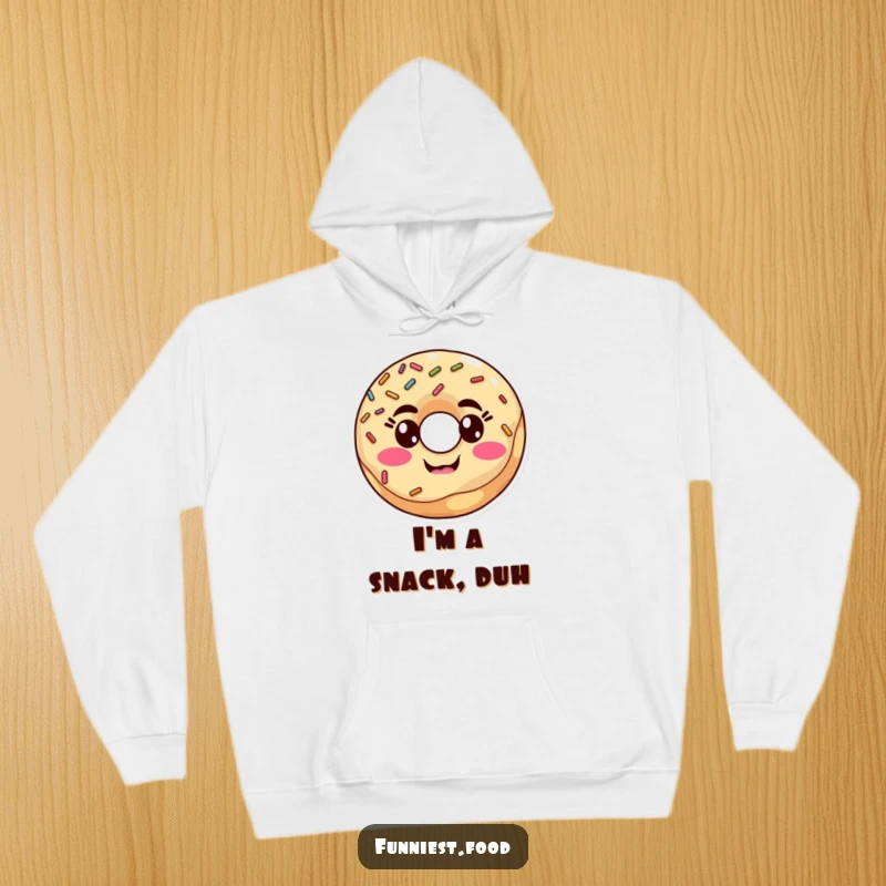 Funny donut with sprinkles making a silly face on a cozy hoodie, offering warmth and playful humor, a great funny gift.