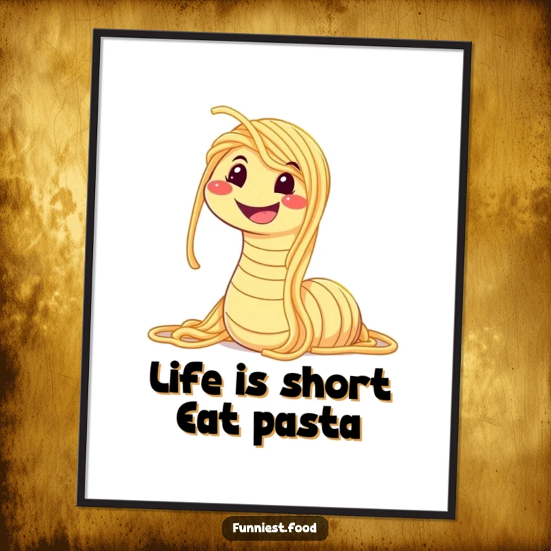 Funny free printable wall art featuring a wide-smiling spaghetti worm, adding a playful and humorous touch to any room.