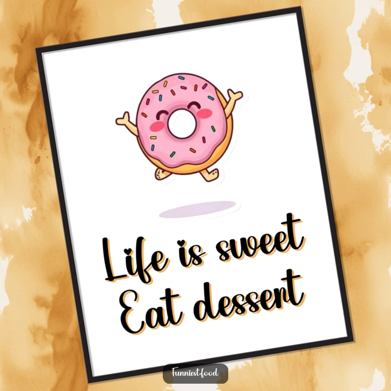 Funny Free Printable Wall Art: A dancing donut character covered in sprinkles, bringing a whimsical and fun element to the room.