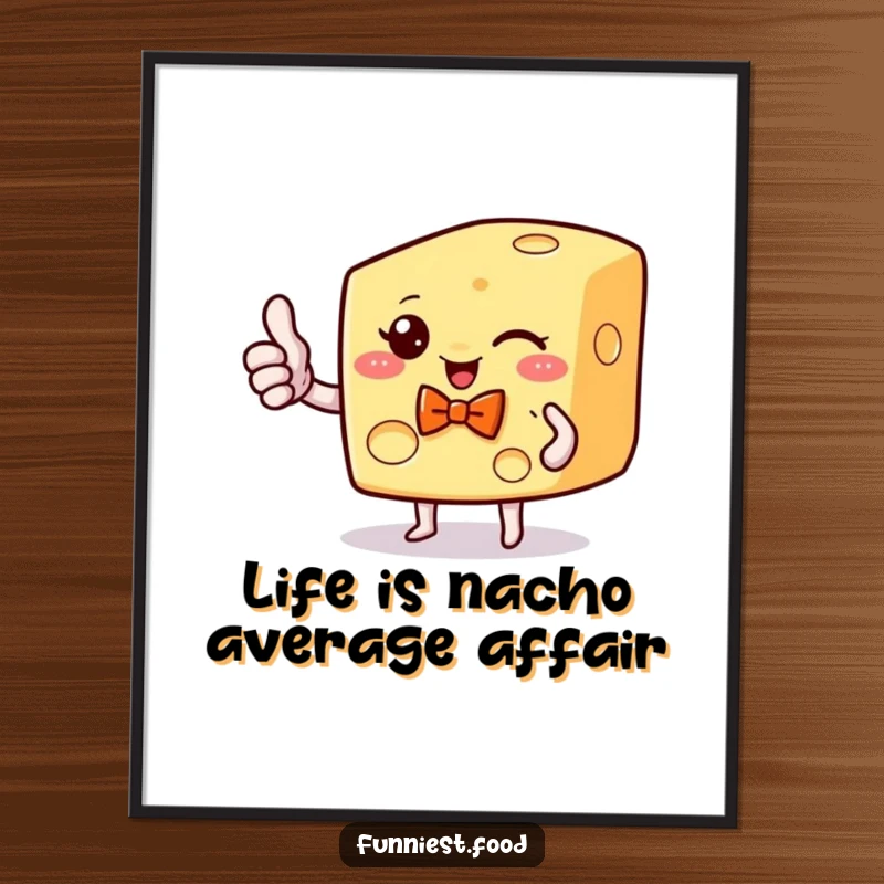 Funny Free Printable Wall Art: A winking cheese wedge wearing a bow tie gives a thumbs up, adding playful charm.