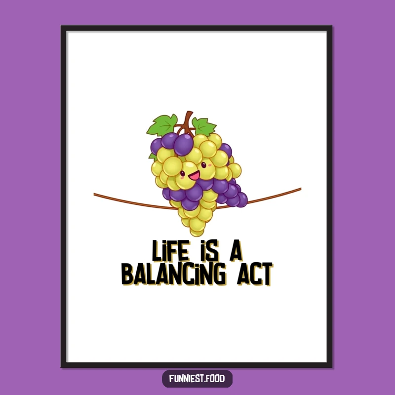Funny Free Printable Wall Art: Grapes Tightrope Act, Quirky Downloadable Decor for Fruit Lovers