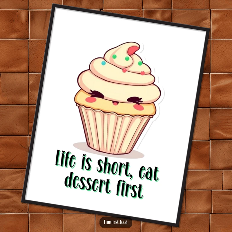 Funny Free Printable Wall Art of a mischievous cupcake winking with a dollop of frosting.
