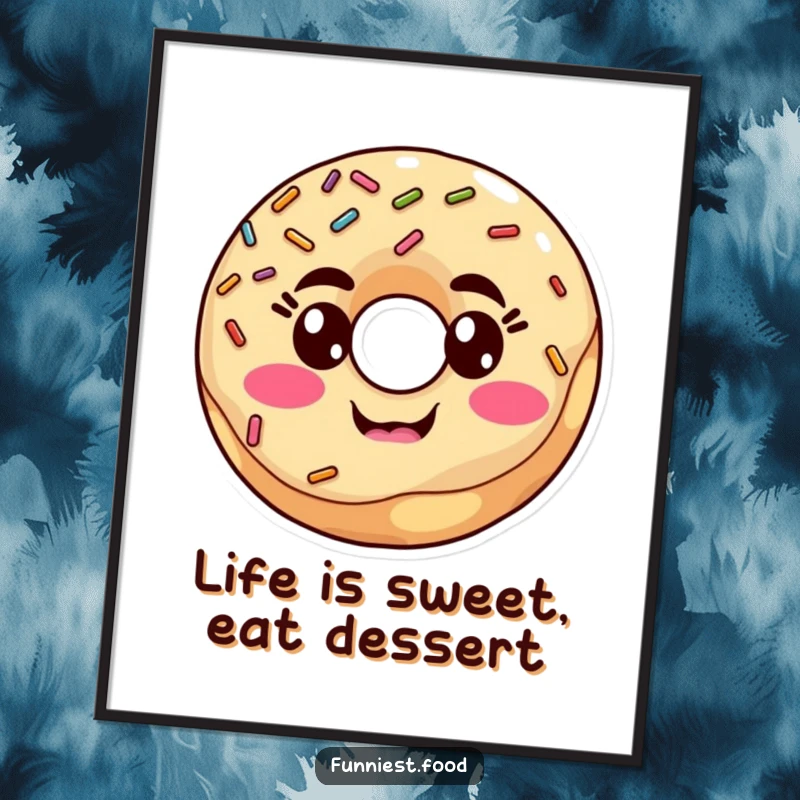 Funny Free Printable goofy donut with sprinkles in a silly face pose, designed as downloadable wall art.