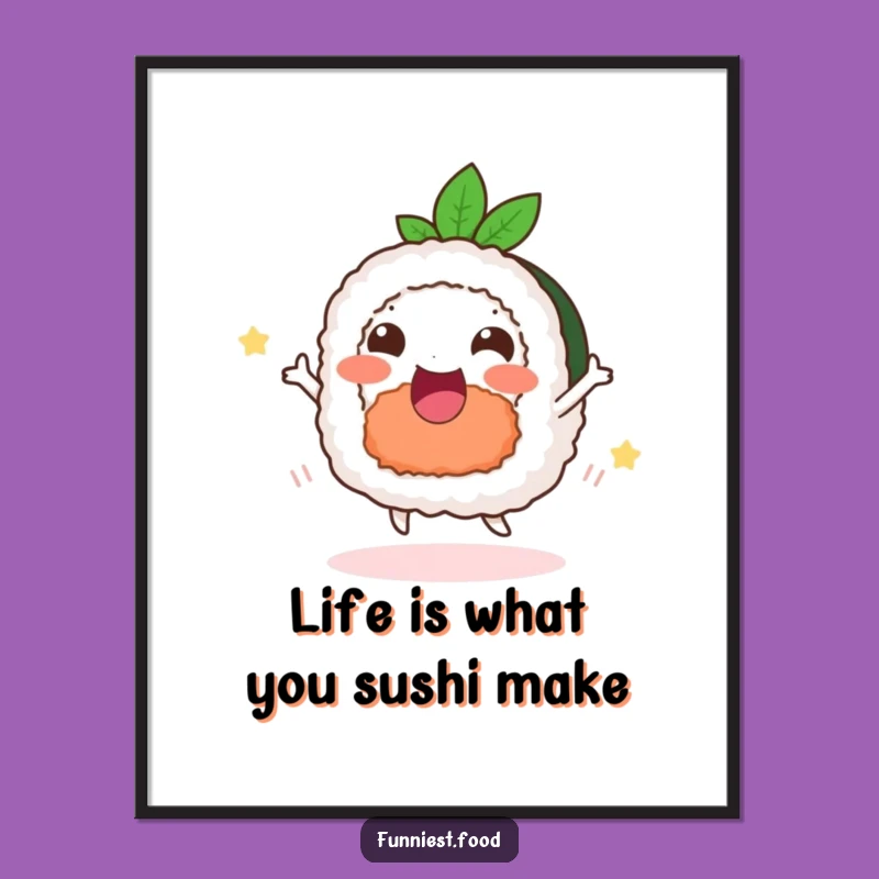 Funny Free Printable Wall Art: Delighted Sushi Dancing Downloadable Art for Kitchen