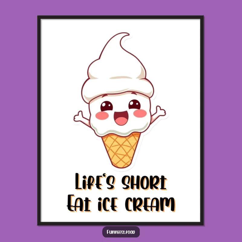 Free Printable Wall Art: Excited Ice Cream, Cone Hat Decor, Funny Downloadable Art
