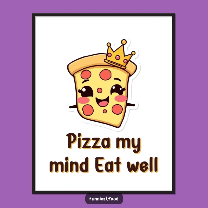 Free Printable Wall Art: Grinning Pizza, Tiny Crown, Funny Downloadable Art