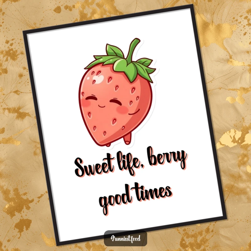 Funny Free Printable Wall Art: A charming strawberry character tipping its leafy hat and giving a knowing wink.