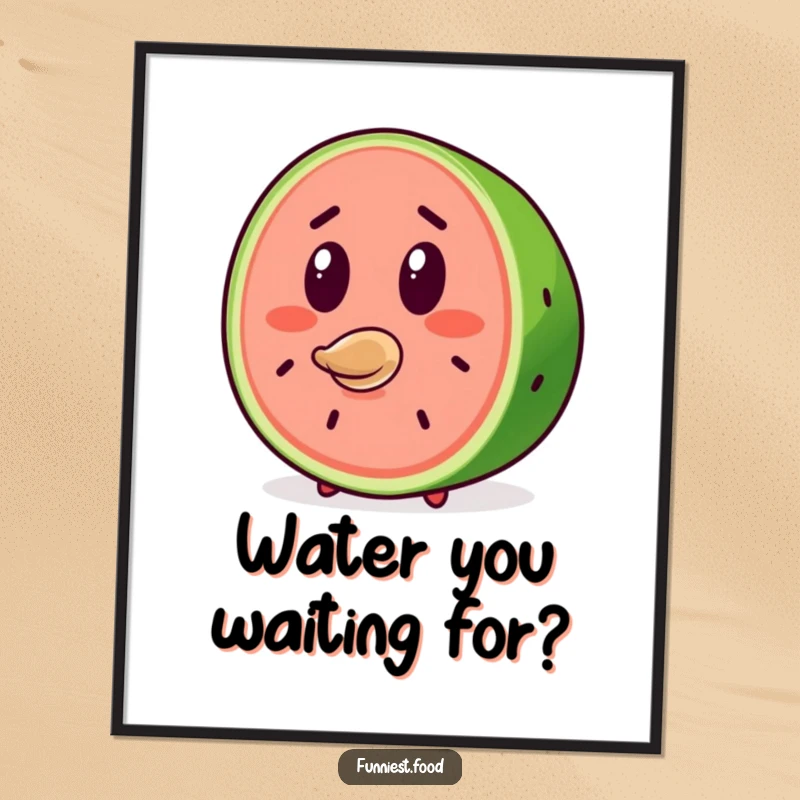 Funny Free Printable wall art of a surprised watermelon slice character with a seed comically flying from its mouth, adding humor to decor.