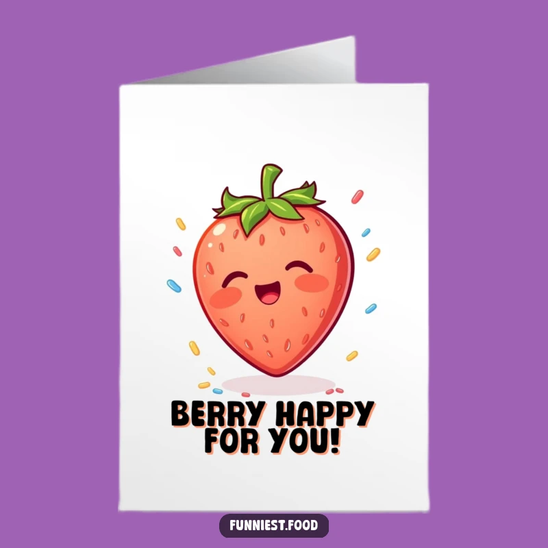 Free Printable Birthday Card: Happy Strawberry Catching Sprinkles - Funny Gift!