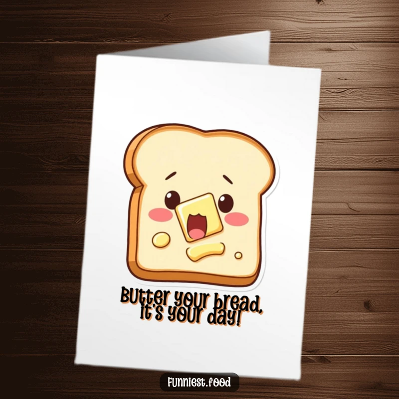 Funny Free Printable Birthday Card: A shocked piece of toast with eyes wide as butter spreads itself onto it.