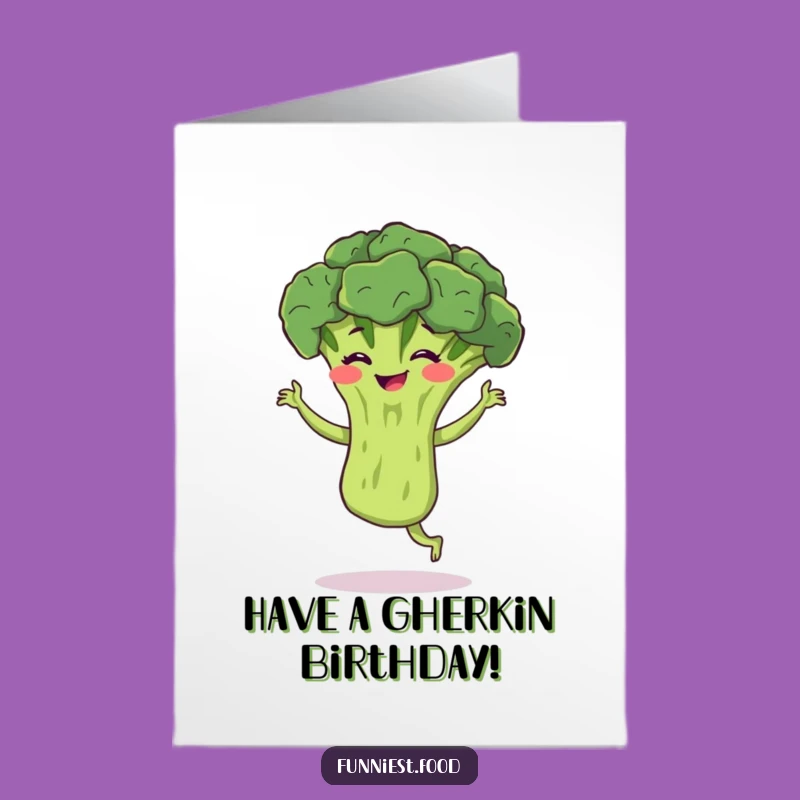Free Printable Birthday Card: Funny Broccoli Jig! Hilarious Veggie Downloadable Greeting for Fun.