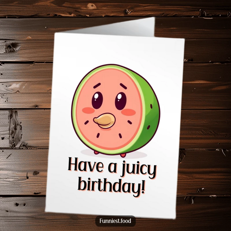 Funny Free Printable birthday card of a surprised watermelon slice character with a seed comically flying out its mouth.