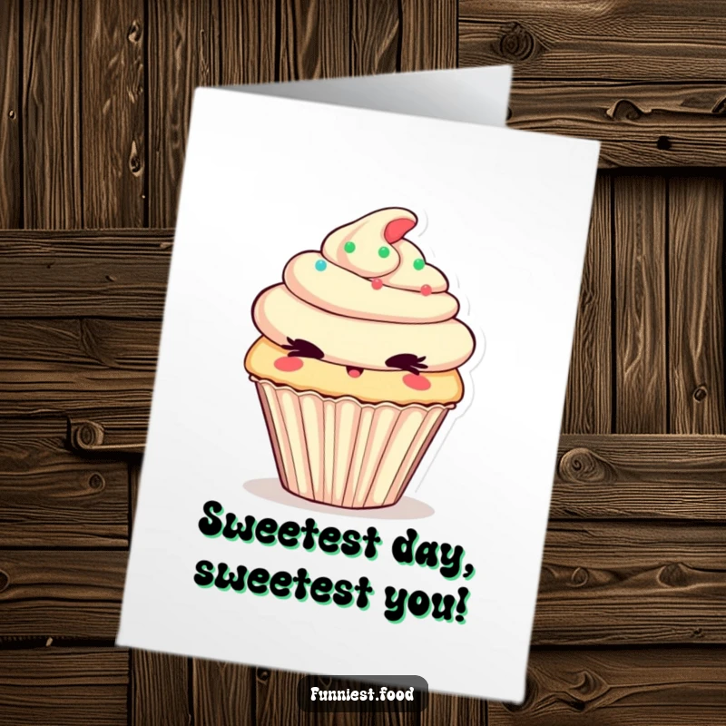 Funny Free Printable Birthday Card: a cheeky cupcake winking mischievously with frosting.
