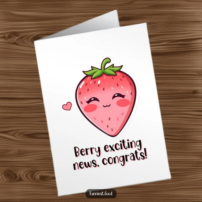 Funny free printable congratulations card featuring a cute strawberry blowing a kiss, perfect for celebrating good news with sweetness.