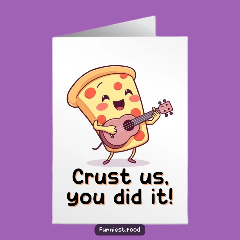 Free Printable Congrats Card: Joyful Pizza Ukulele Player for a Cheerful Celebration