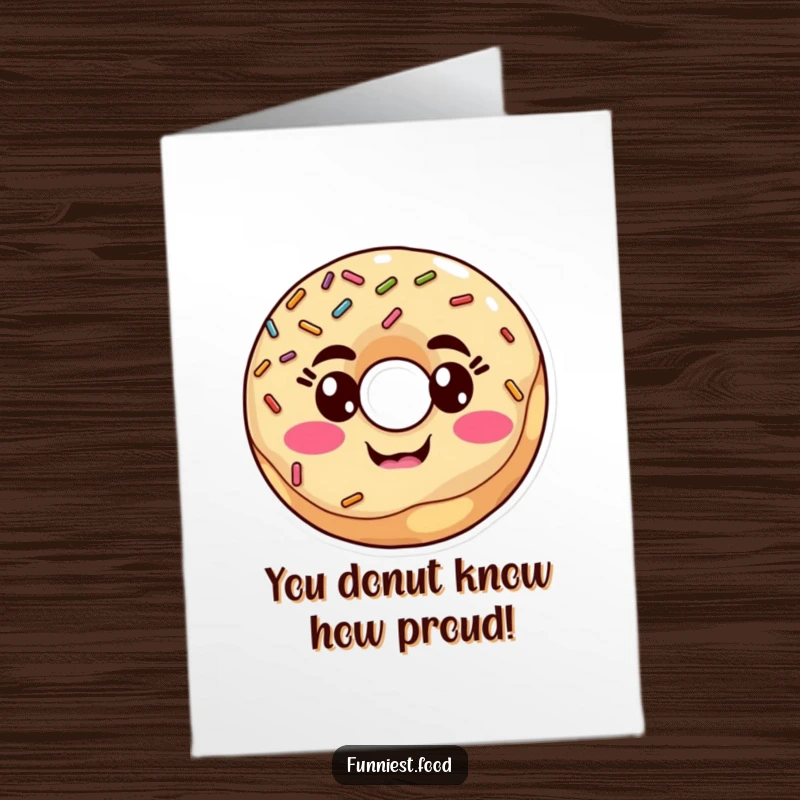 Funny Free Printable goofy donut with sprinkles making a silly face on a congratulations card.