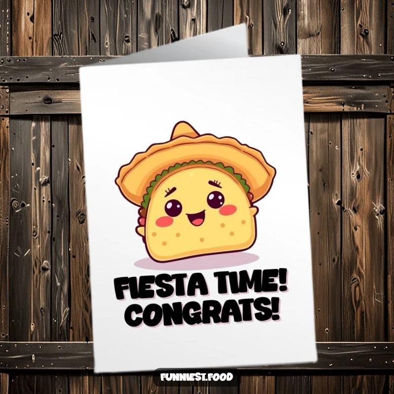 Funny free printable congratulations card with a joyful taco tipping its sombrero, celebrating achievements with festive cheer.