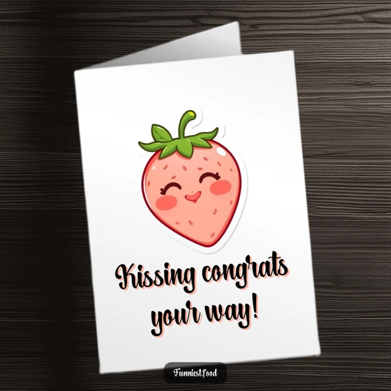 Funny Free Printable Congratulations Card: A happy strawberry character blowing a kiss, perfect for celebrating any achievement.