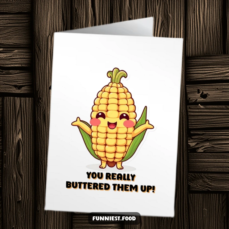 Funny Free Printable Congratulations Card showing a joyous corn cob character with arms wide open for a celebratory embrace.