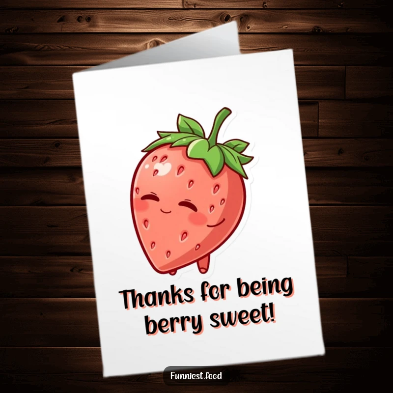 Funny Free Printable Thank You Card: A strawberry character tipping its hat and winking slyly, expressing gratitude playfully.