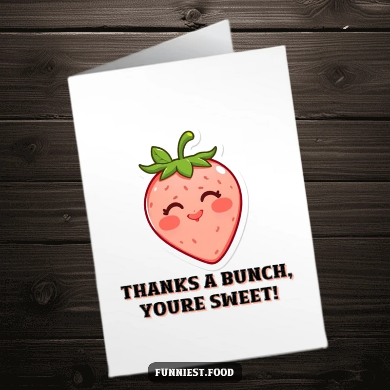 Funny Free Printable Thank You Card: A cute strawberry character blowing a kiss, a sweet way to express gratitude.