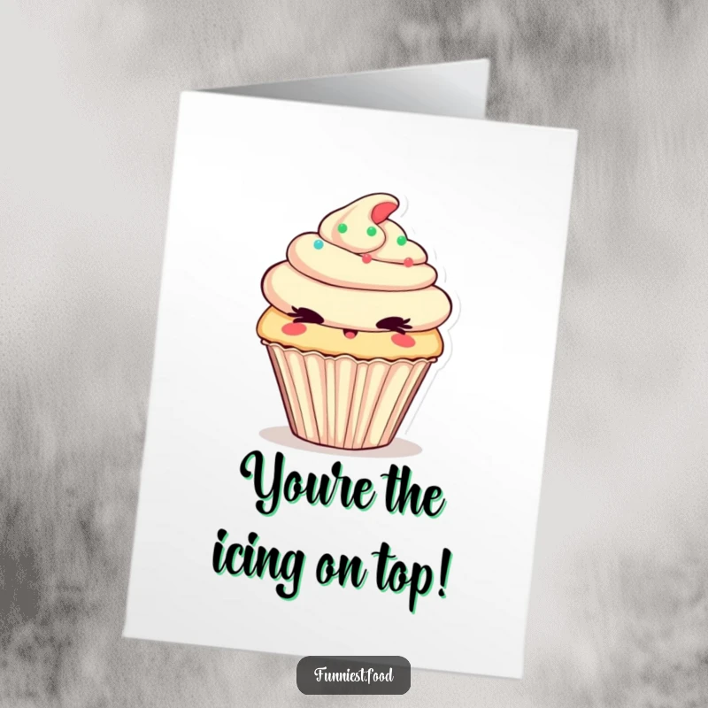 Funny Free Printable Thank You Card: a cheeky cupcake winking mischievously.