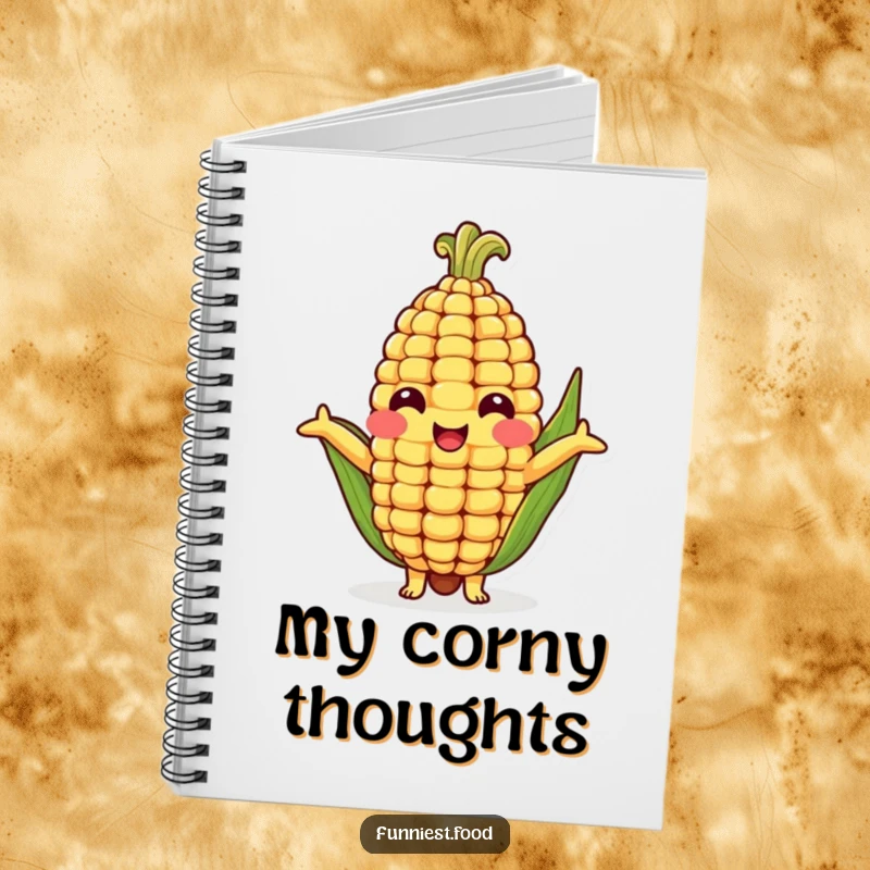 Funny notebook with a cheerful corn cob character offering a welcoming hug, perfect for capturing notes and inspiring smiles.