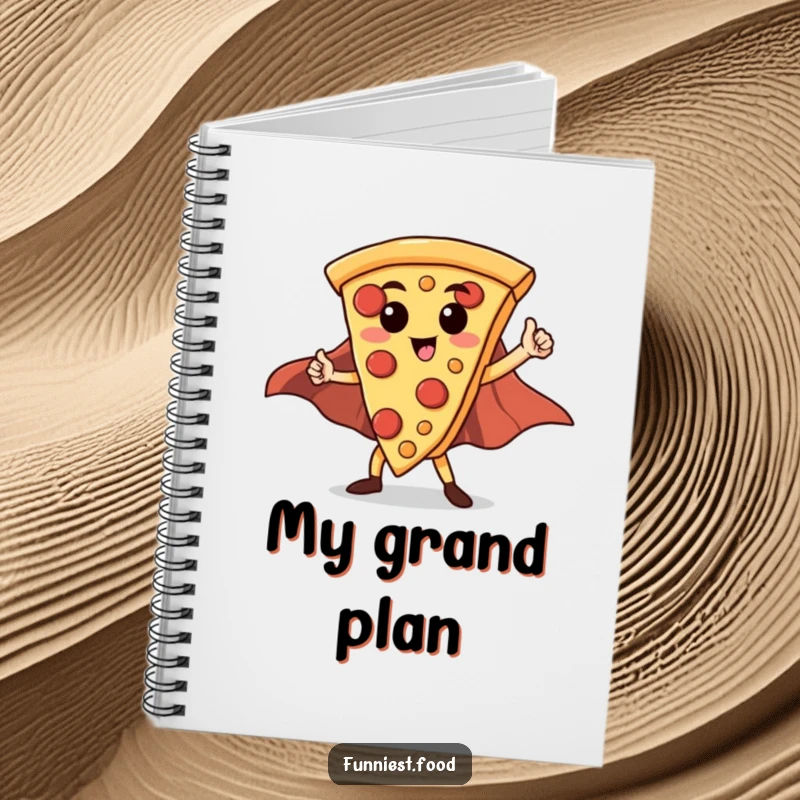 Funny Hero Pizza Slice Notebook: A proud pizza slice with a cape strikes a heroic pose on the cover of this notebook.