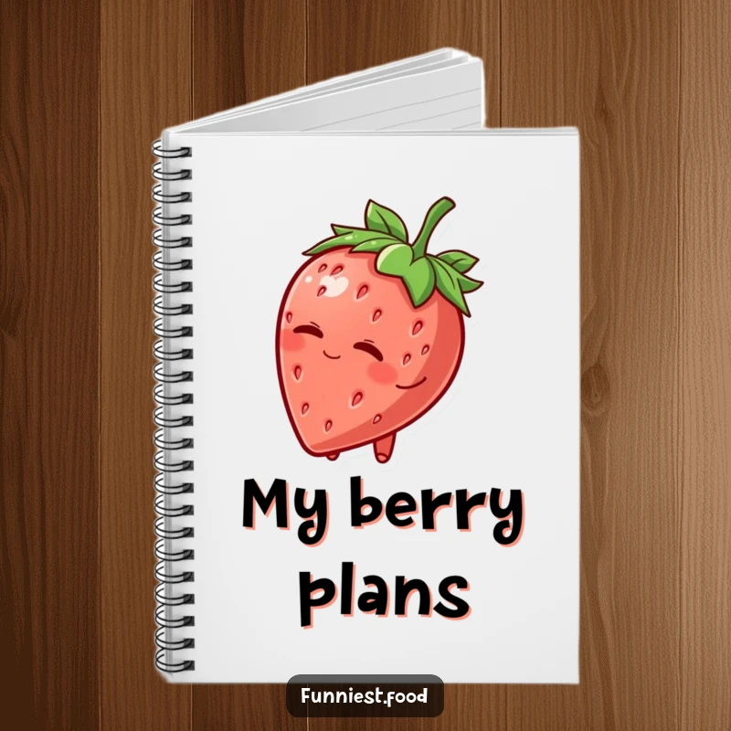 Funny Notebook: A smiling strawberry character tips its leafy hat and winks, ready to hold all your charming thoughts and secrets.