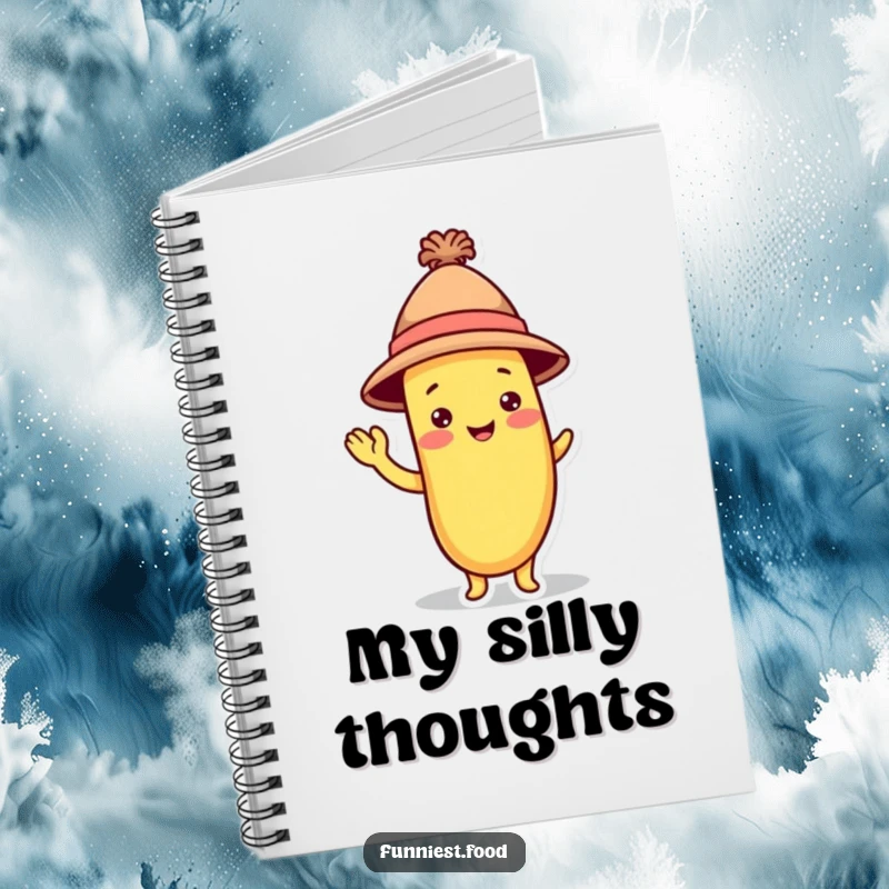Funny Banana Notebook: A playful banana character in a hat waves, ideal for jotting down notes with a smile.
