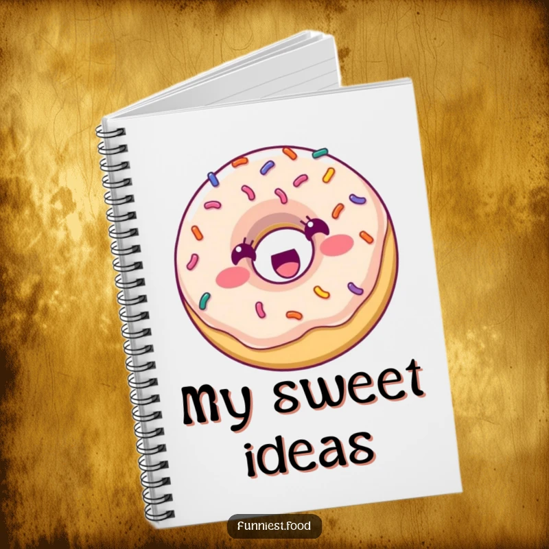 Funny Notebook: A smiling donut with vibrant sprinkles is captured bouncing with joy, ready to hold all your sweet thoughts.