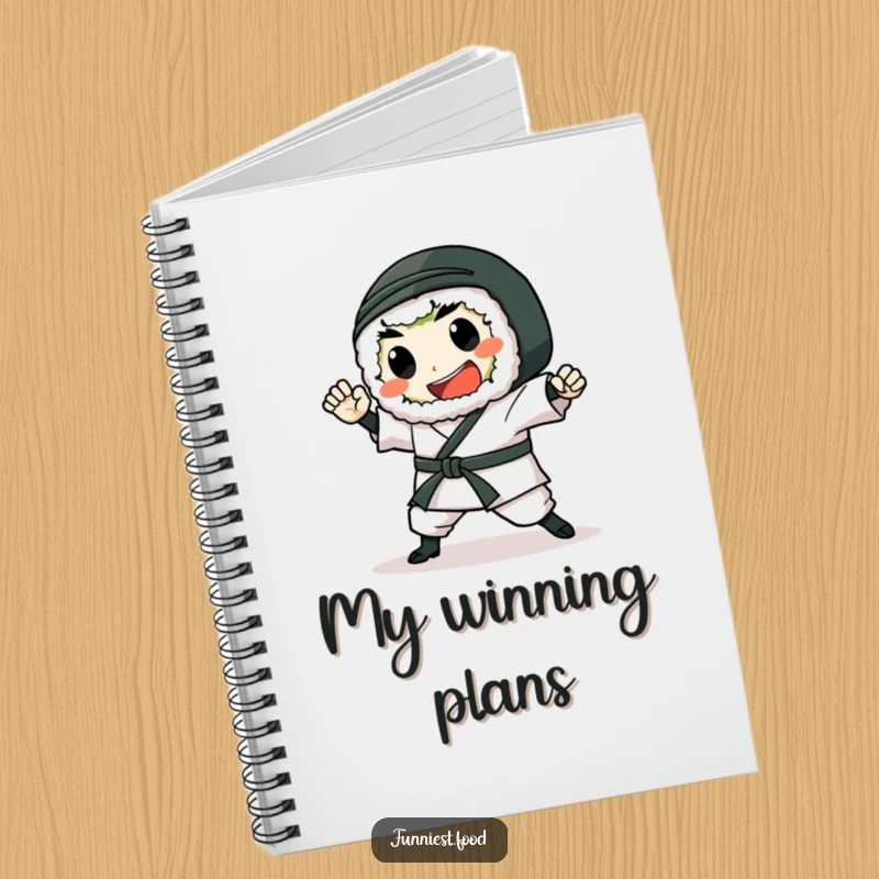 Funny Sushi Notebook: A gleeful sushi roll performing a karate chop, ideal for jotting down sharp ideas.
