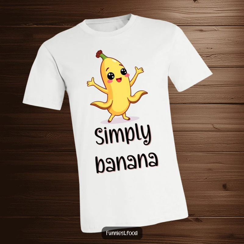 Funny banana character dancing energetically with its peel legs out on a t-shirt.