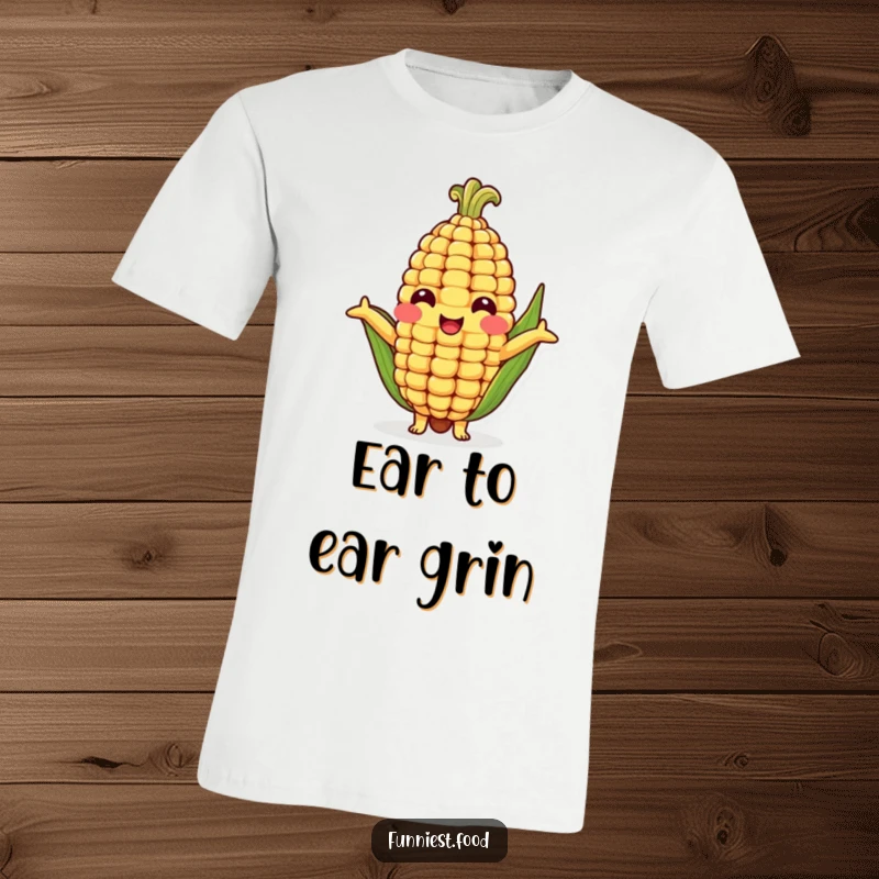 Funny t-shirt showcasing a smiling corn cob character with open arms, ready to give a heartwarming, hilarious hug.