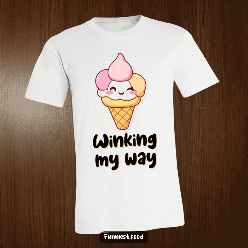 Funny Ice Cream T-Shirt: Three happy ice cream scoops wink playfully on a cone, bringing a cool, sweet vibe.