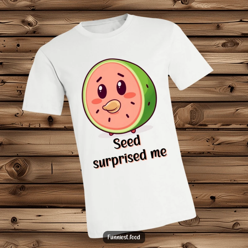 Funny Watermelon T-Shirt: A shocked watermelon slice character expels a seed, creating a moment of pure, funny surprise.
