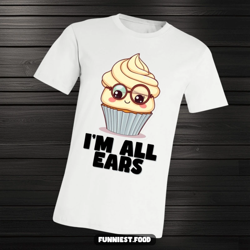 Funny Cupcake Monocle T-Shirt: An inquisitive cupcake with a monocle stands proudly, offering a witty and stylish funny gift.
