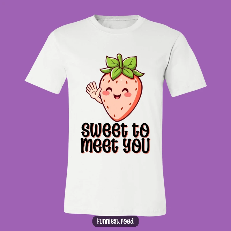 Funny Waving Strawberry T-Shirt - Happy Fruit Character Tee for Sunny Days