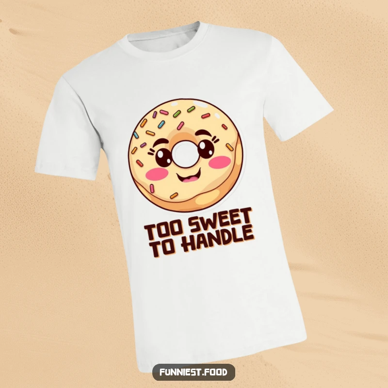 Funny goofy donut with sprinkles making a silly face design on a t-shirt, showcasing playful humor and a sweet, funny gift.