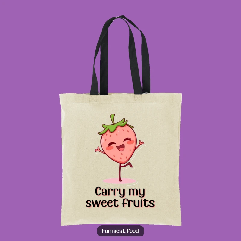 Funny Strawberry Wink Tote Bag - Grinning Berry Balancing, Handy Funny Gift