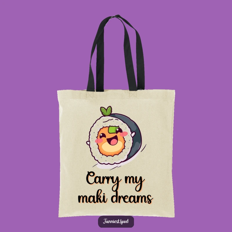 Funny Sushi Roll Tote Bag - Cheerful Maki Rolling Downhill, Handy Funny Gift