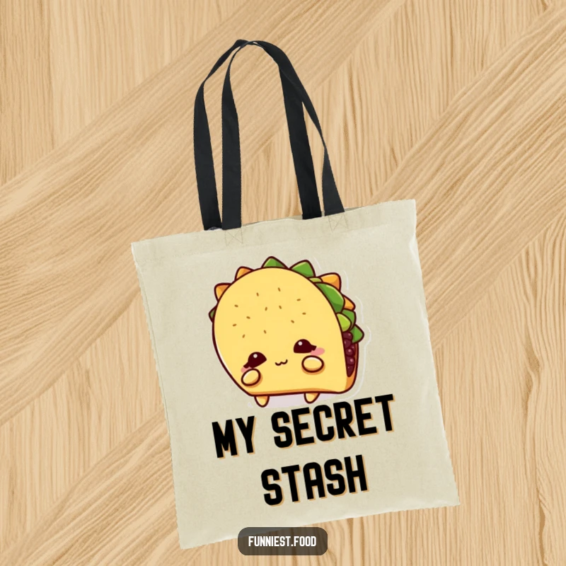 Funny Tote Bag: A shy taco character hides behind its shadow, ready to carry your items with understated humor.